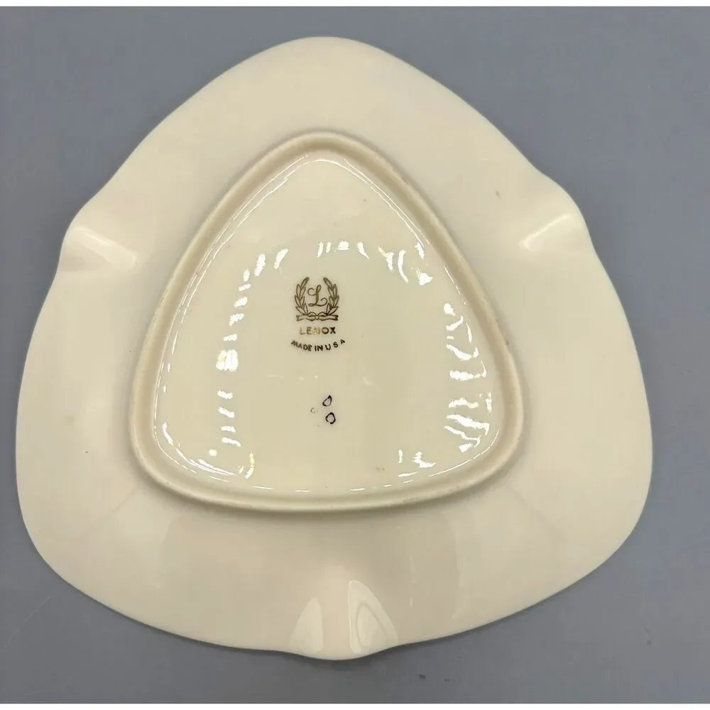 Vintage Lenox Porcelain Triangle Ashtray Gold Accents 1950s